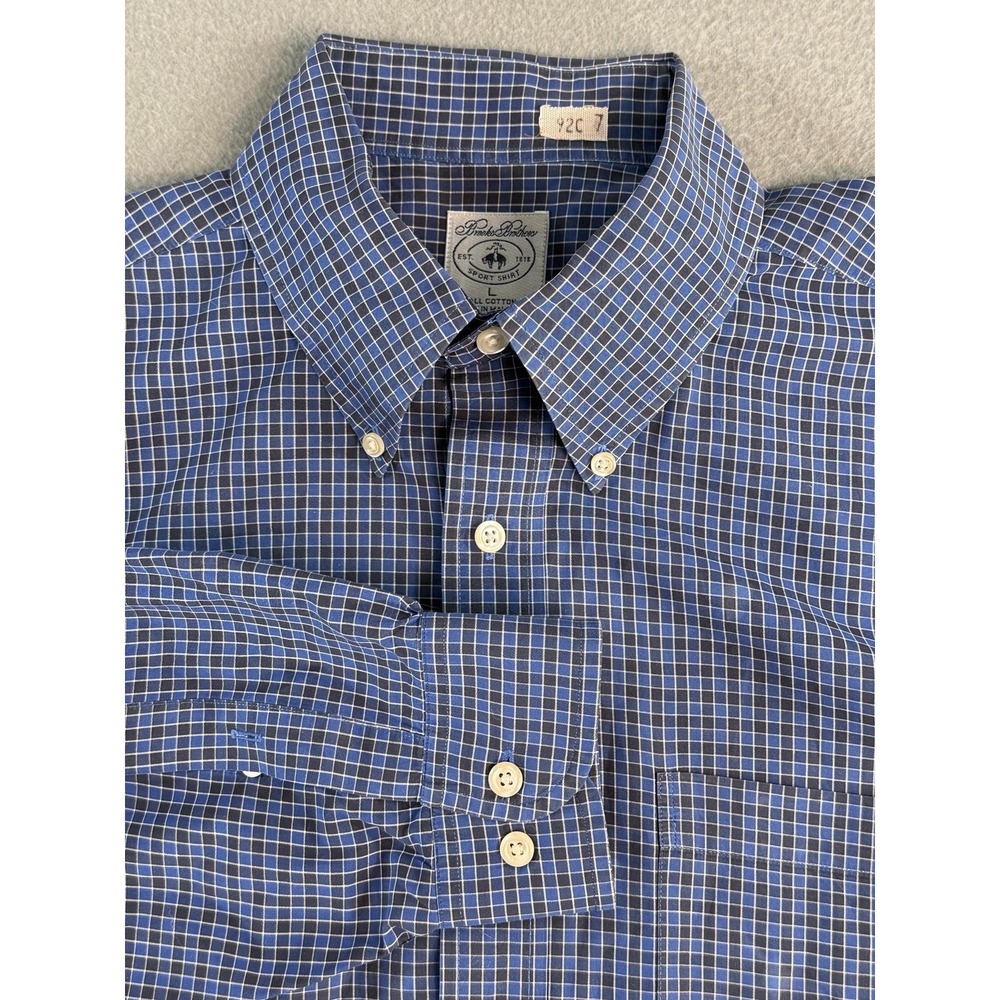 Brooks Brothers Shirt Mens Large Blue Check Long Sleeve Button Down Casual